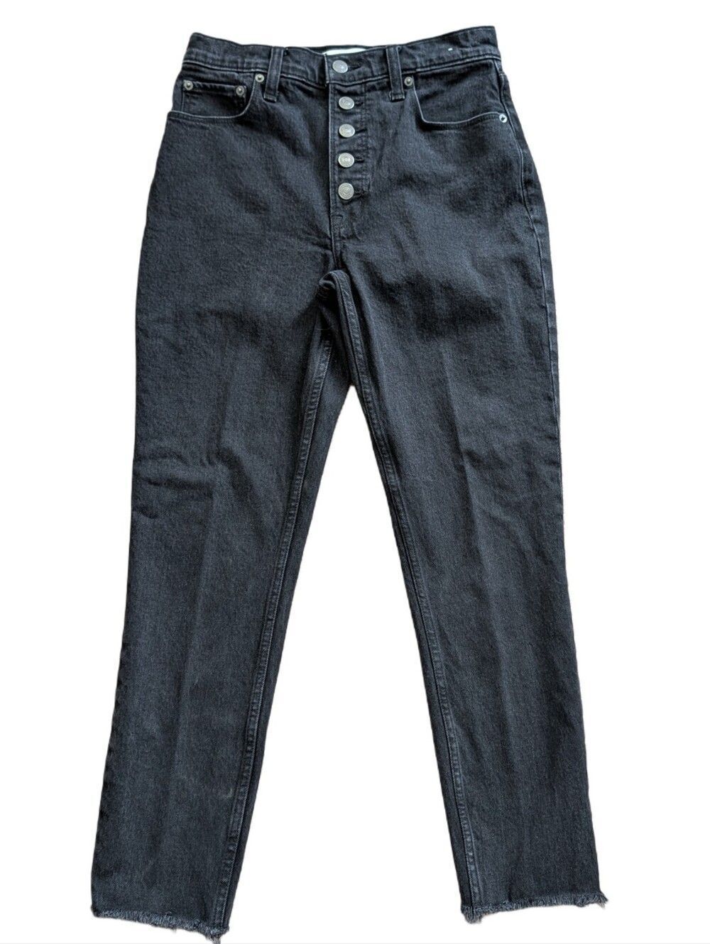 Abercrombie Womens Black The Skinny High Rise Raw Hem Button Fly Jeans 27/4R